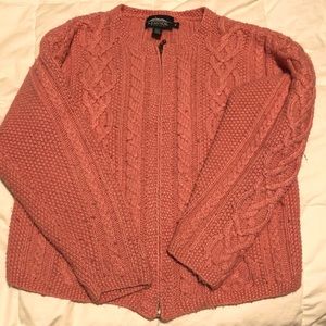 Icelandic Silk-Angora Cable Knit Zip Sweater